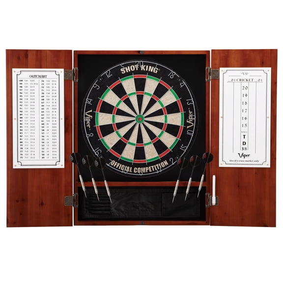 Viper Metropolitan Sisal Fiber Bristle Dartboard and Cabinet Bundle: Standard Set (Shot King Dartboard), Cinnamon Finish