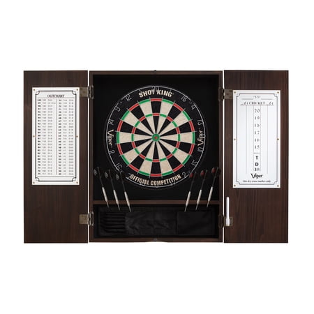 Viper Metropolitan Sisal Fiber Bristle Dartboard and Cabinet Bundle: Standard Set (Shot King Dartboard), Espresso Finish