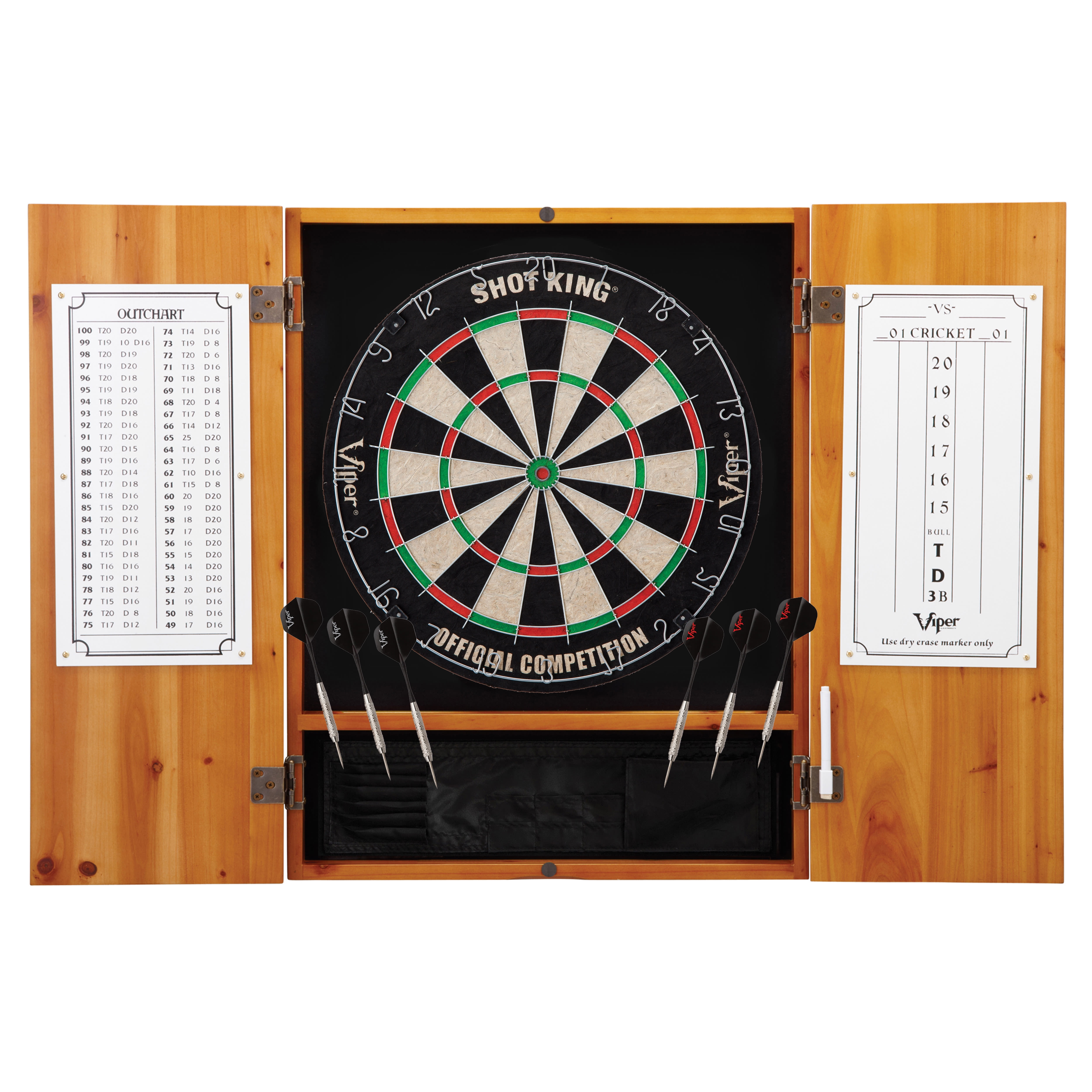 Viper Metropolitan Sisal Fiber Bristle Dartboard and Cabinet Bundle: Standard Set (Shot King Dartboard), Oak Finish