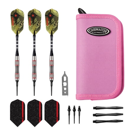 Viper Ranger Tungsten Soft Tip Darts Red Rings 18 Grams and Casemaster Deluxe Pink Nylon Dart Case