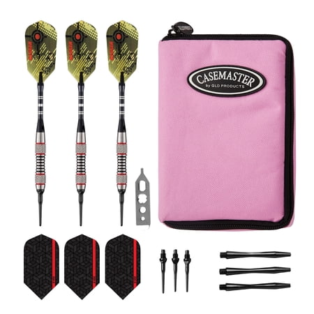 Viper Ranger Tungsten Soft Tip Darts Red Rings 18 Grams and Casemaster Select Pink Nylon Dart Case