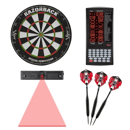 Viper Razorback Sisal/Bristle Dartboard with 22 Gram Steel Tip Darts, Throw Line Light & Pro Score Digital Scoreboard