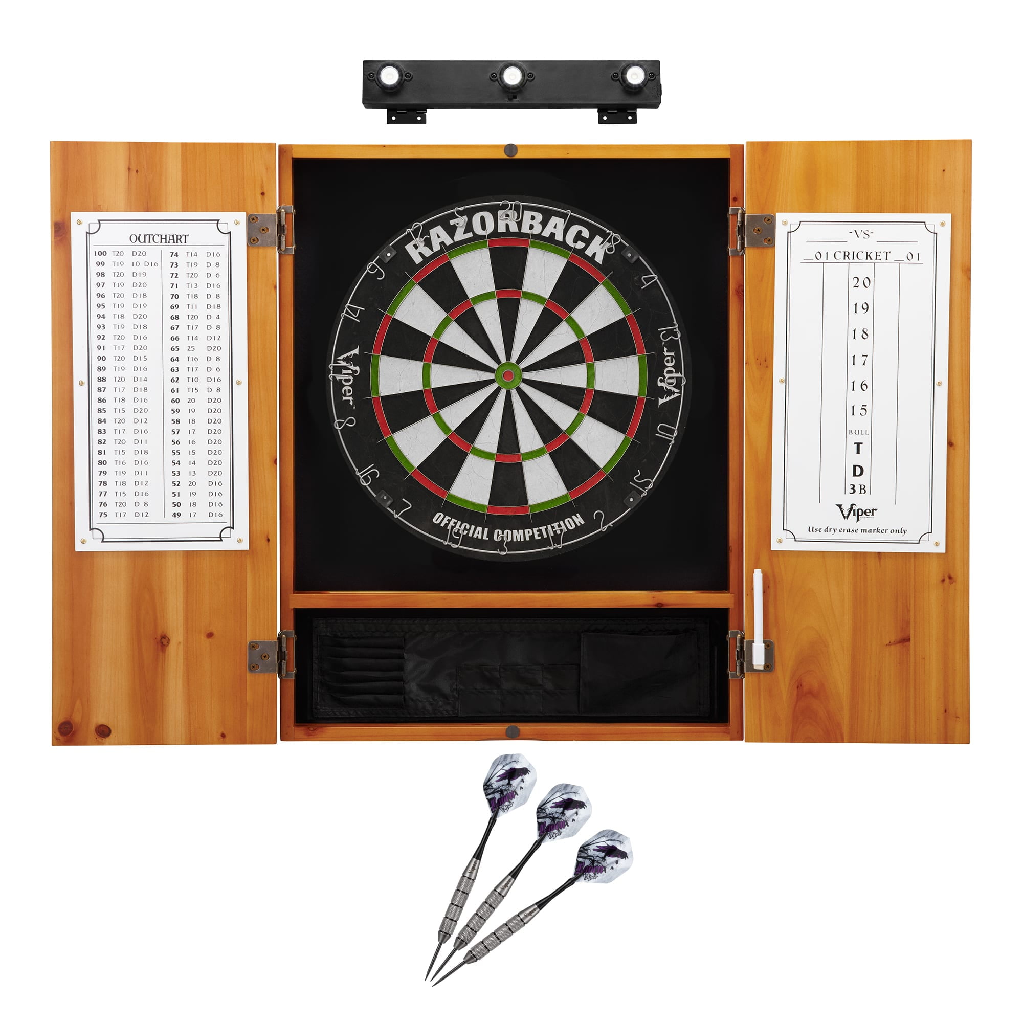 Viper Oak Cabinet Dartboard Set with Sisal and Steel Tip Darts