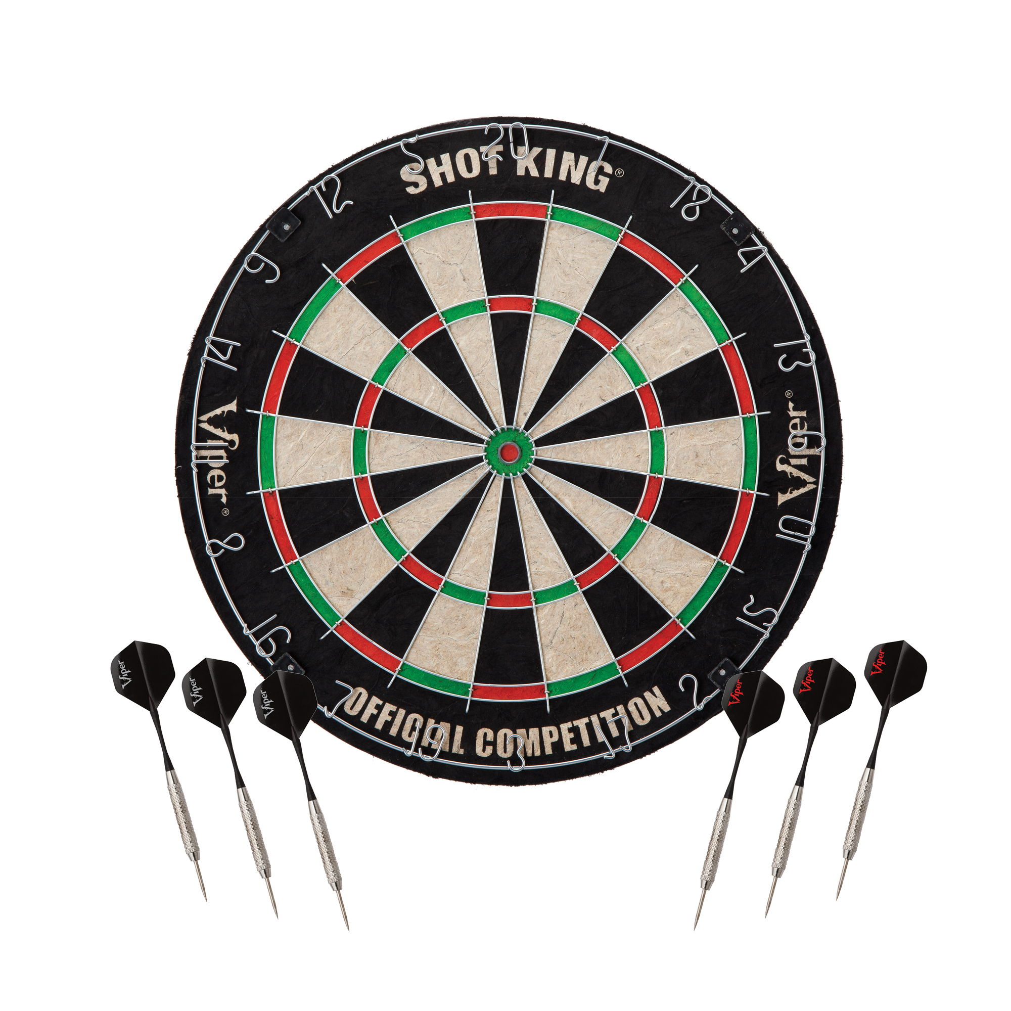 Viper Shot King Regulation Bristle Steel Tip Dartboard Set with Staple-Free Bullseye, Galvanized Metal Spider Wire; High-Grade Compressed Sisal with Rotating Number Ring, Includes 6 Darts - image 1 of 11