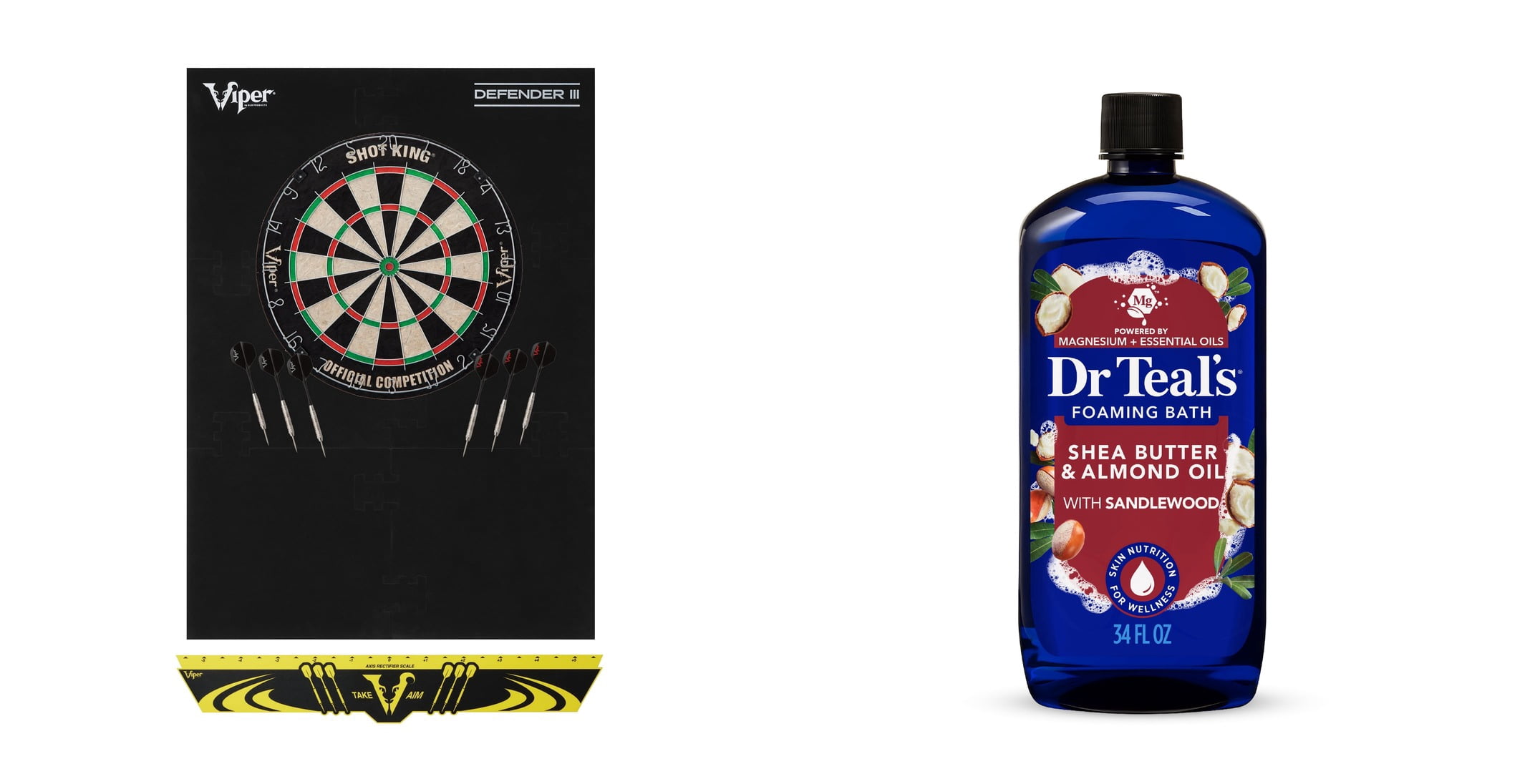 Viper Shot King Sisal Dartboard, Defender III Dart Surround and Viper Edge Throwline & Dr Teal's Foaming Bath with Pure Epsom Salt, Shea Butter & Almond Bundle