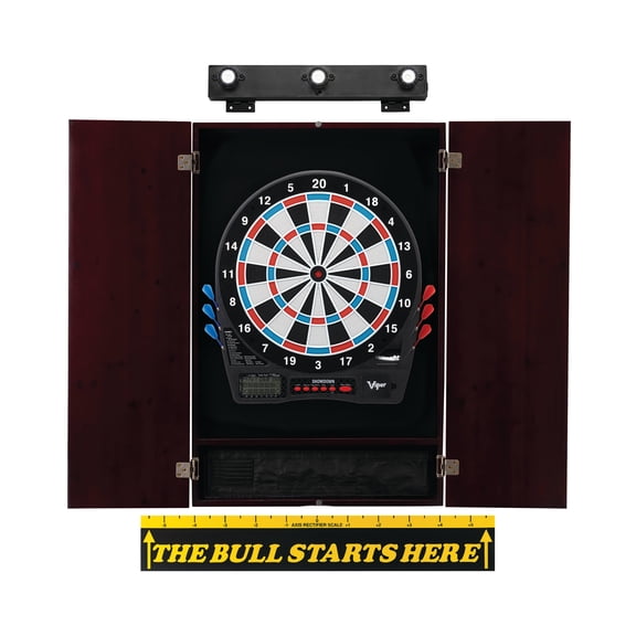 Viper Showdown Electronic Dartboard, Metropolitan Mahogany Cabinet & Shadow Buster Dartboard Lights