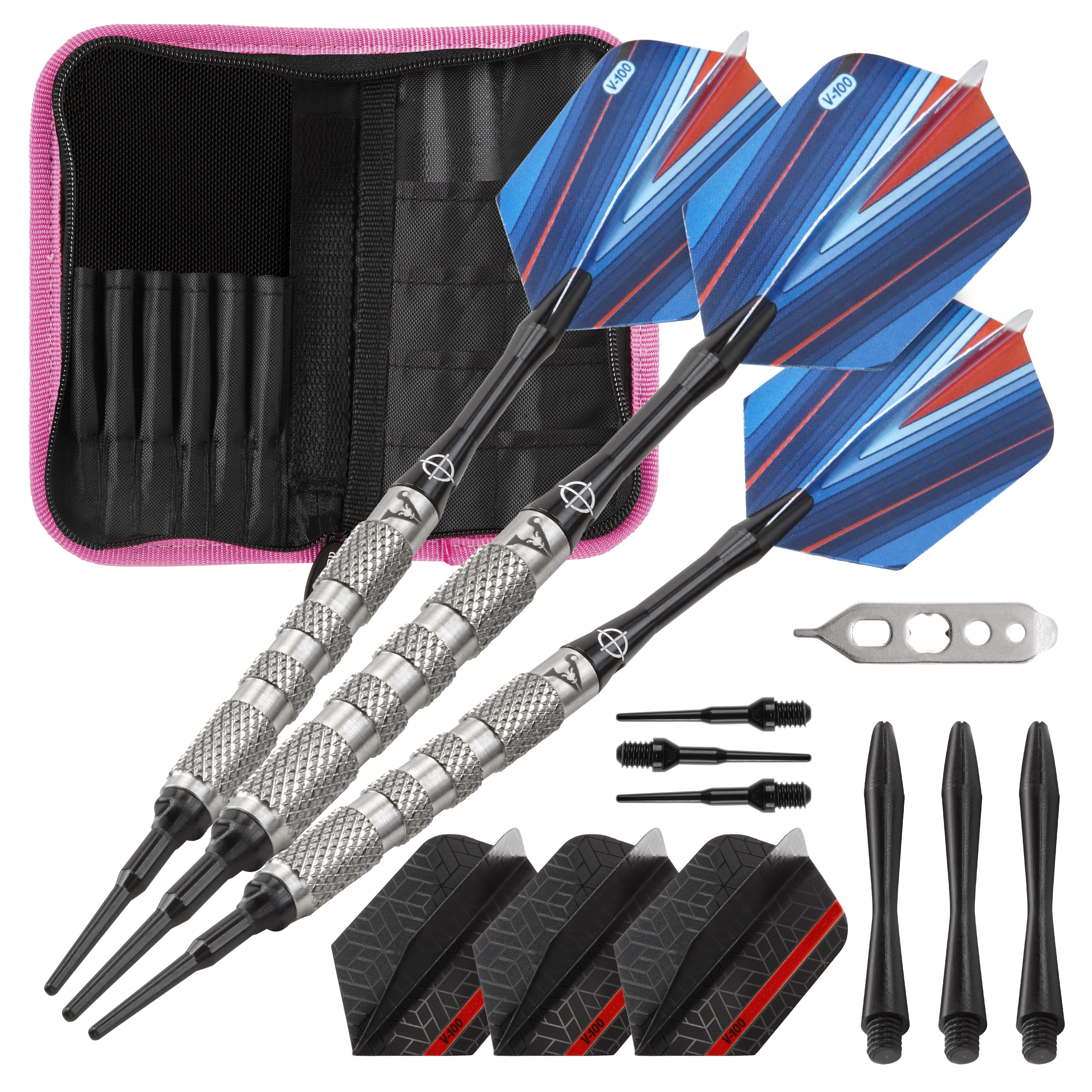 Viper Sidewinder Tungsten Soft Tip Darts Knurled Barrel 18 Grams and Casemaster Deluxe Pink Nylon Dart Case