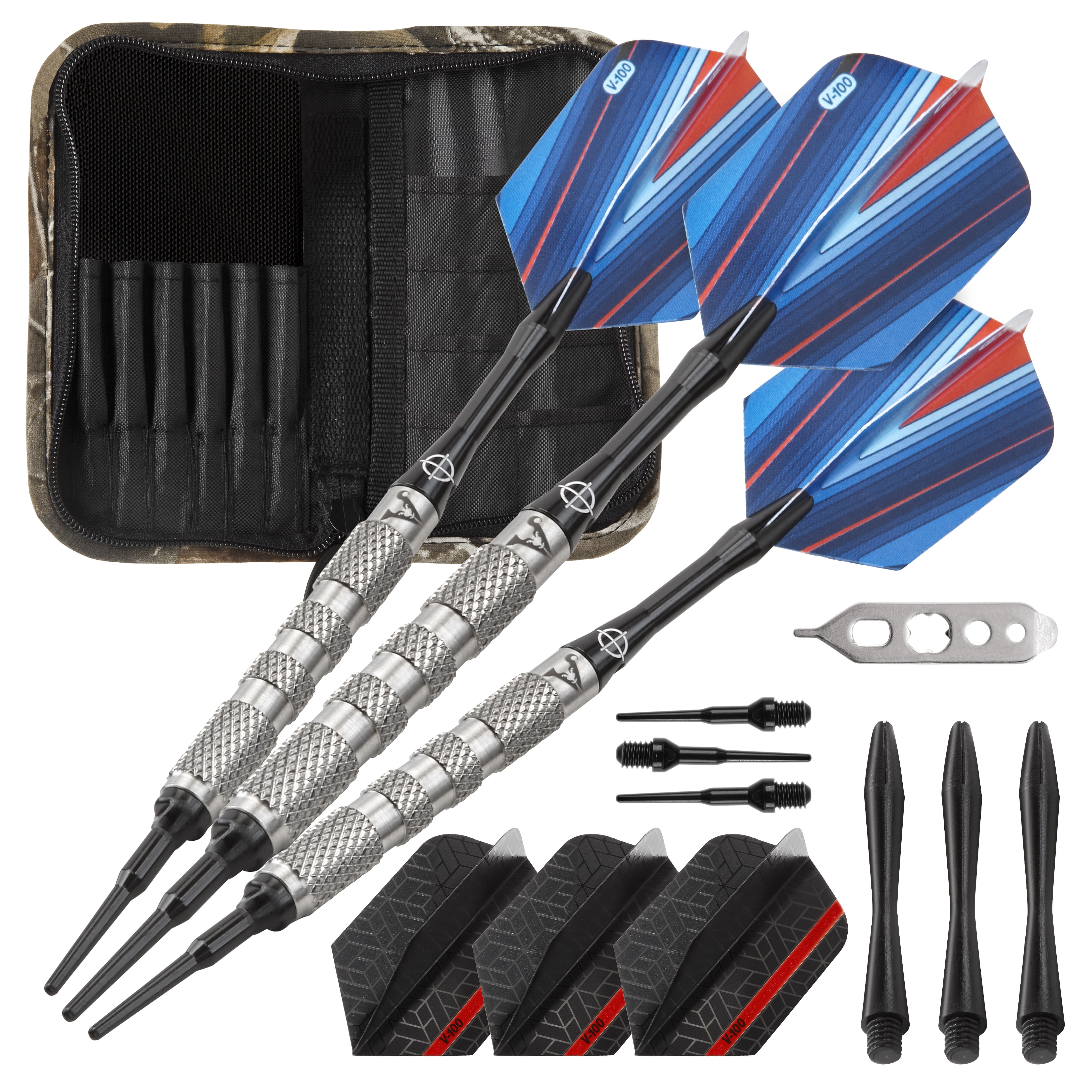Viper Sidewinder Tungsten Soft Tip Darts Knurled Barrel 18 Grams and Casemaster Realtree Hardwoods Deluxe Camouflage Dart Case