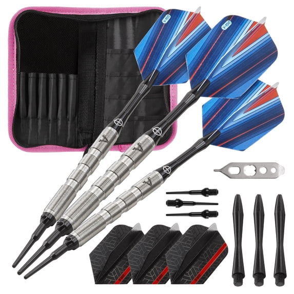 Viper Sidewinder Tungsten Soft Tip Darts Ringed Barrel 18 Grams and Casemaster Deluxe Pink Nylon Dart Case