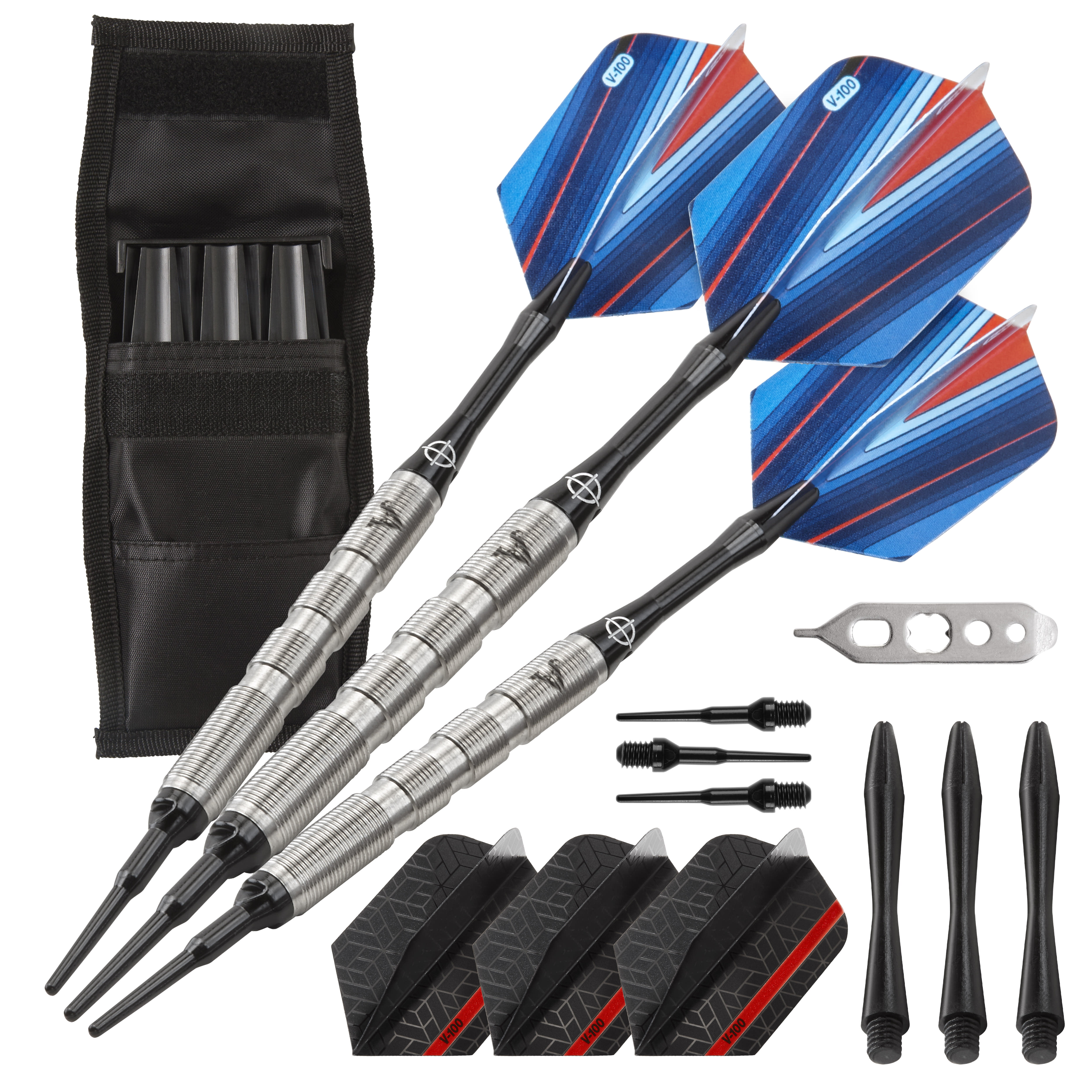 Viper Sidewinder Tungsten Soft Tip Darts Ringed Barrel 18 Grams and Casemaster Single Black Dart Case