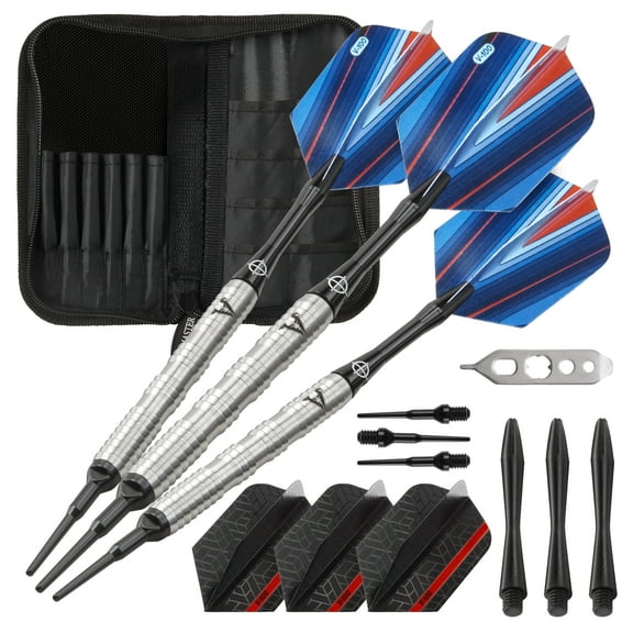 Viper Sidewinder Tungsten Soft Tip Darts Shark Fin Barrel 18 Grams and Casemaster Deluxe Black Nylon Dart Case