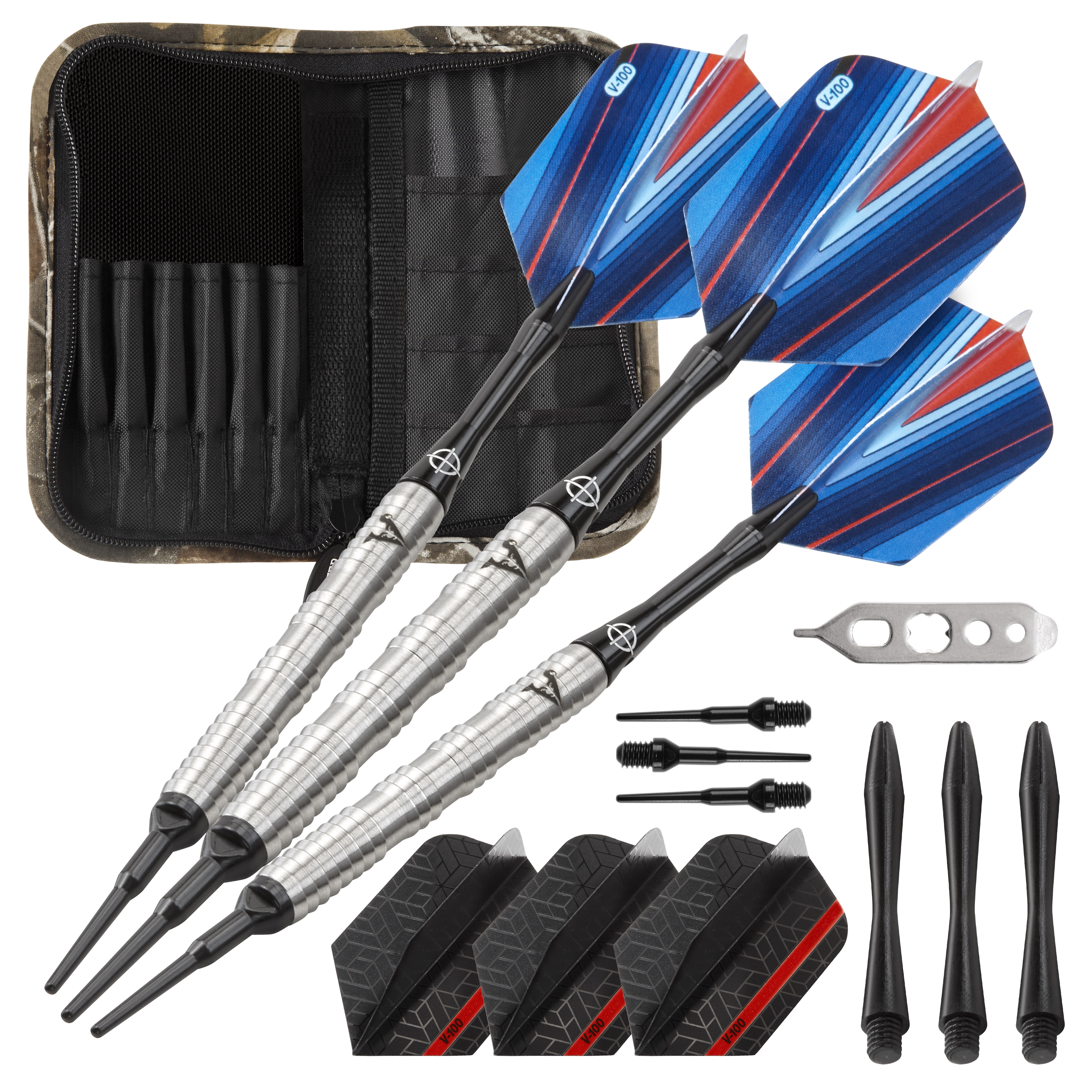 Viper Sidewinder Tungsten Soft Tip Darts Shark Fin Barrel 18 Grams and Casemaster Realtree Hardwoods Deluxe Camouflage Dart Case