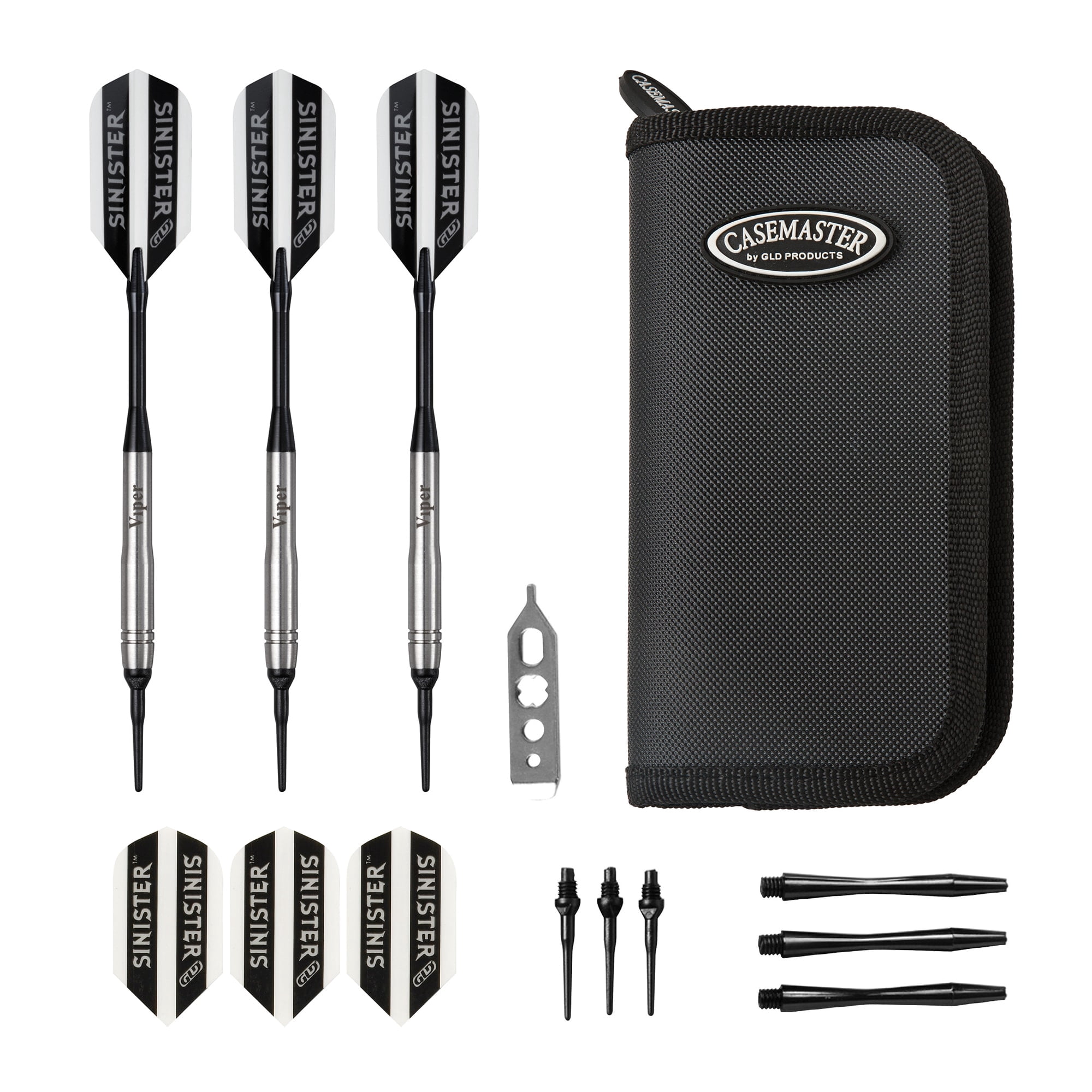 Viper Sinister 95% Tungsten 18 Gram Darts Beveled Barrel & Casemaster Deluxe Black Dart Case