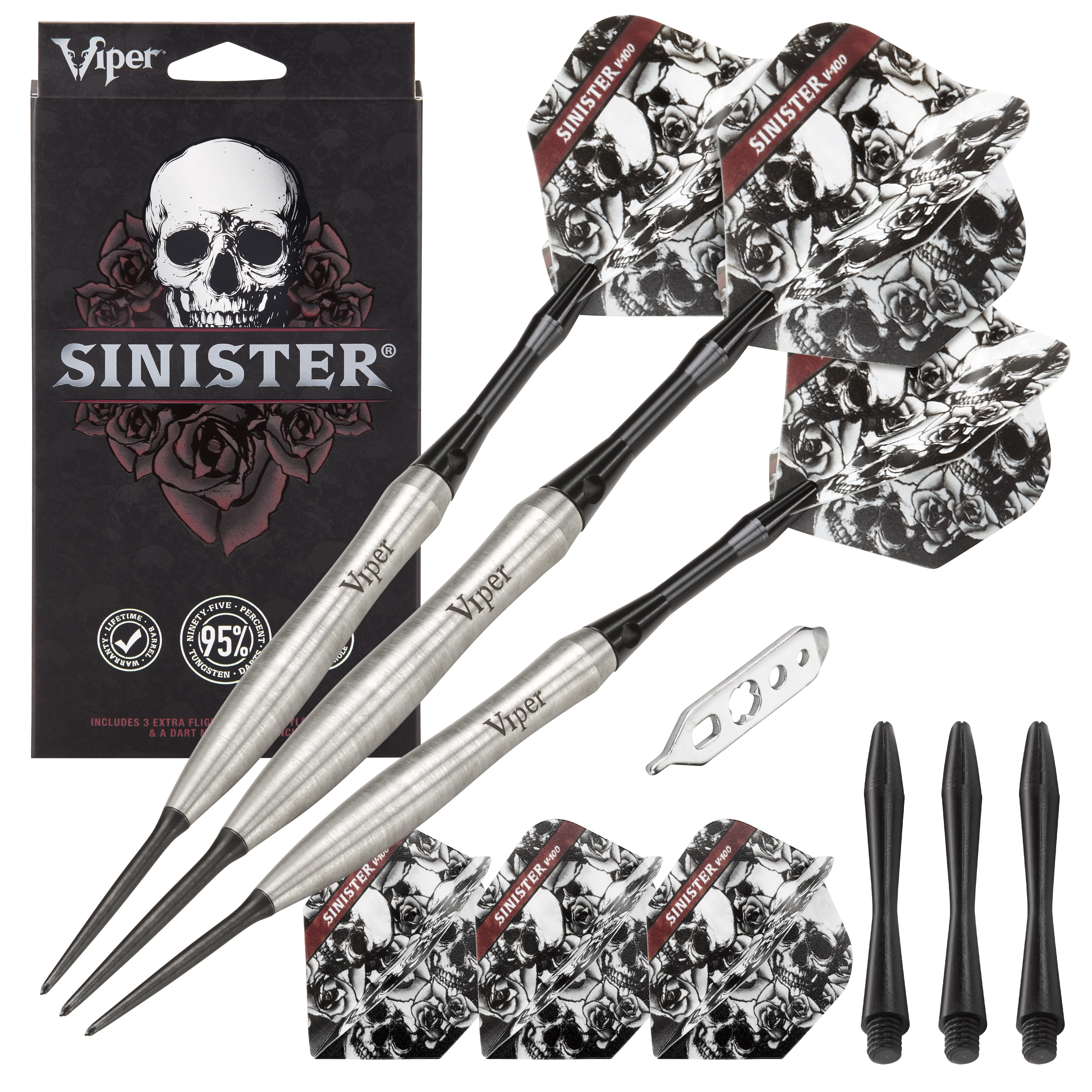 Viper Sinister Steel Tip Darts, 95% Tungsten, 24 Grams, Aluminum