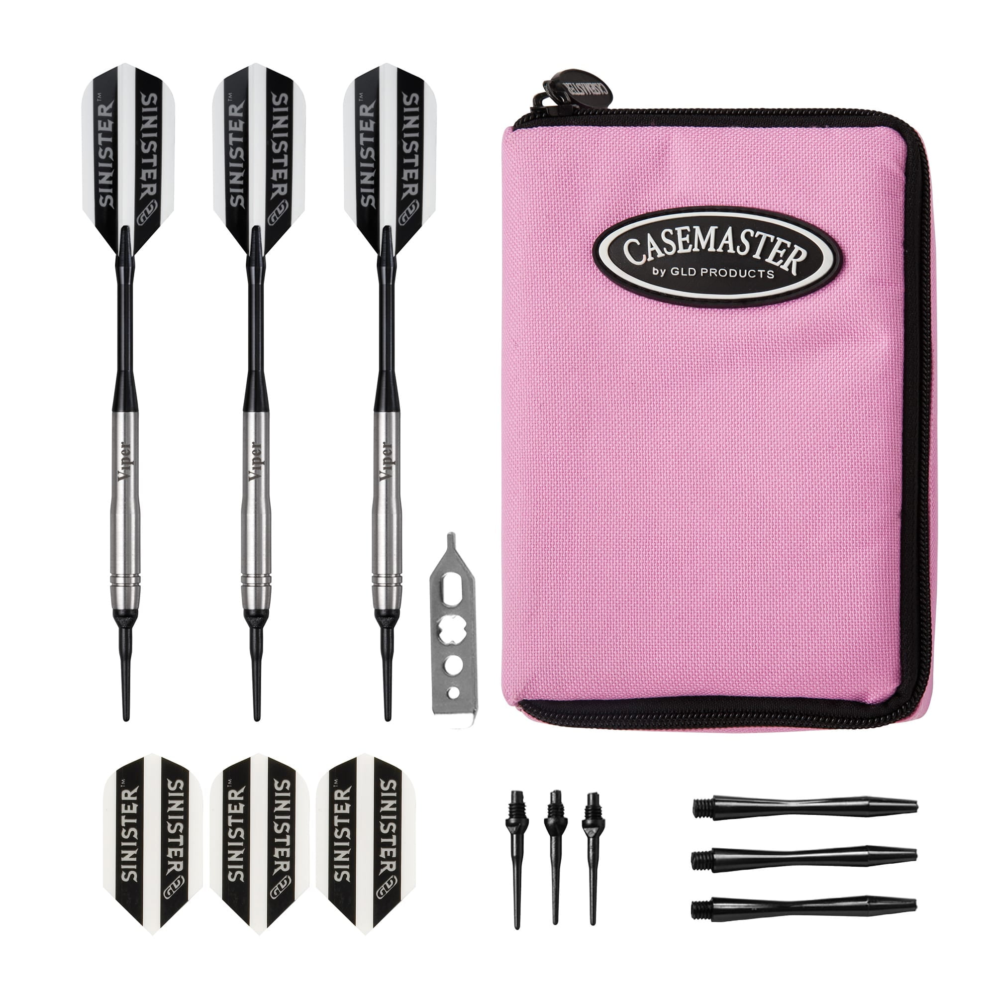 Viper Sinister Tungsten Soft Tip Darts Grooved Barrel 18 Grams and Casemaster Select Pink Nylon Dart Case