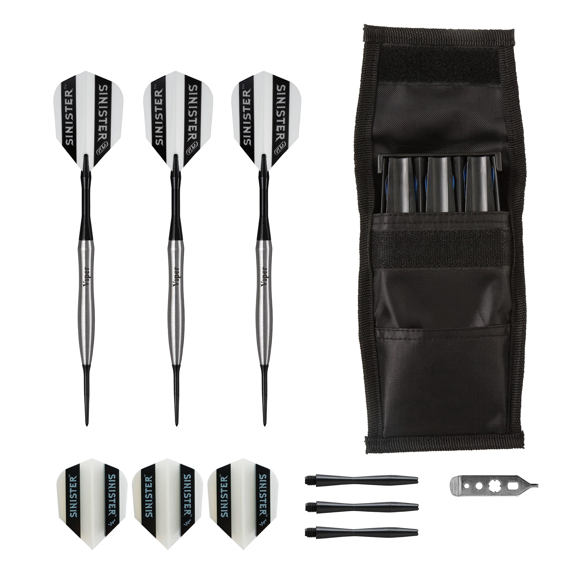 Viper Sinister Tungsten Steel Tip Darts 24 Grams and Casemaster Single Black Dart Case