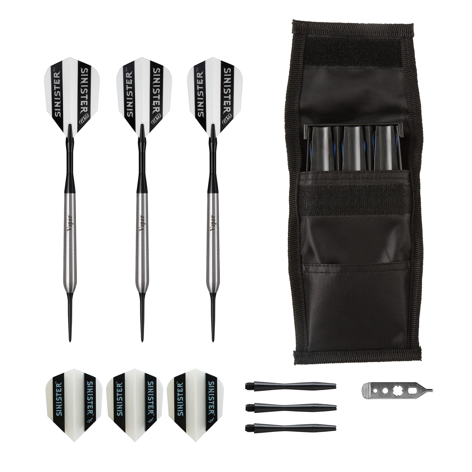 Viper Sinister Tungsten Steel Tip Darts 25 Grams and Casemaster Single Black Dart Case