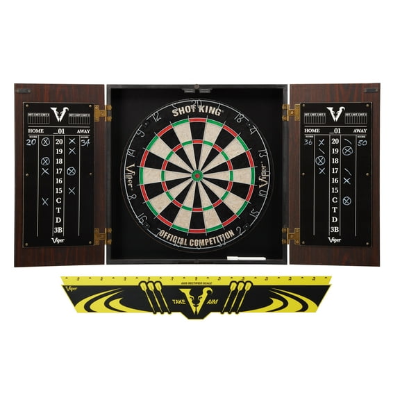 Viper Stadium Dartboard Cabinet with Shot King Sisal Dartboard Viper Edge Throw/Toe Line Marker (Steel and Soft Tip Darts)