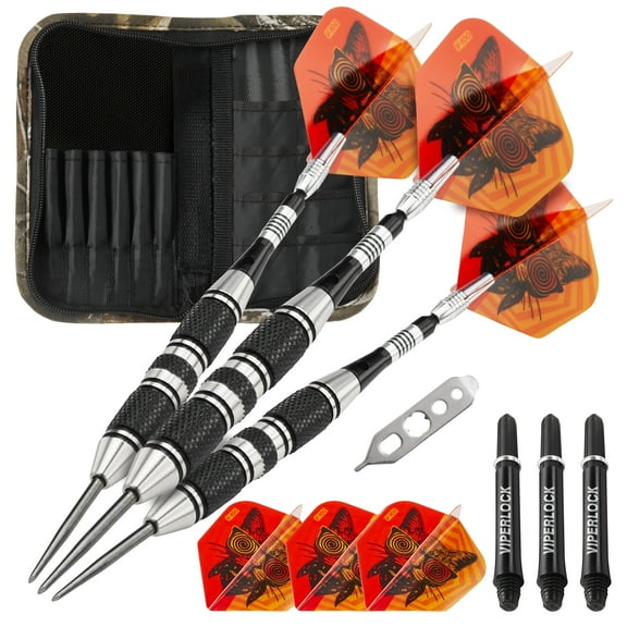 Viper The Freak Steel Tip Darts 3 Knurled Rings Barrel 22 Grams and Casemaster Realtree Hardwoods Deluxe Camouflage Dart Case
