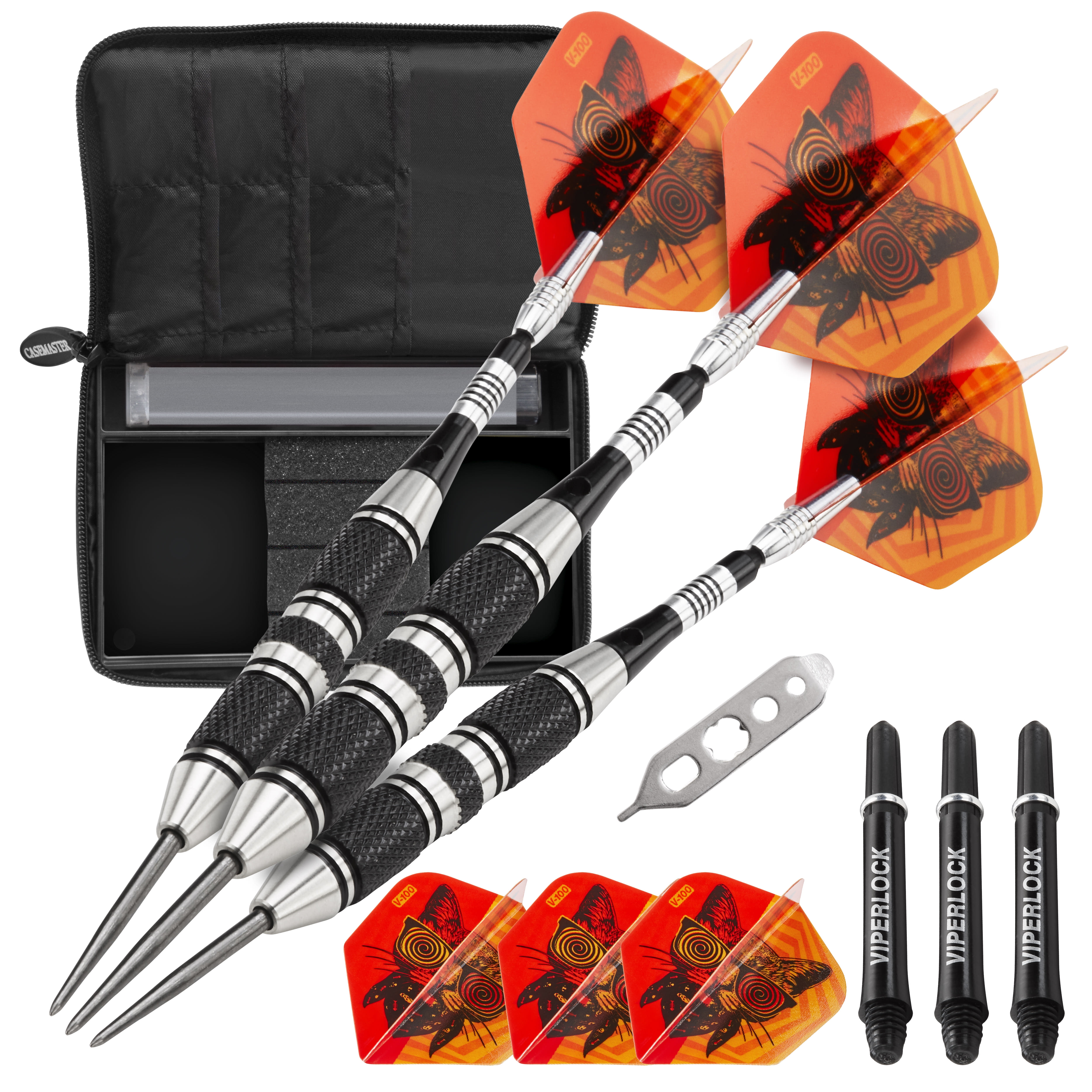 Viper The Freak Steel Tip Darts 3 Knurled Rings Barrel 22 Grams and Casemaster Select Pink Nylon Dart Case