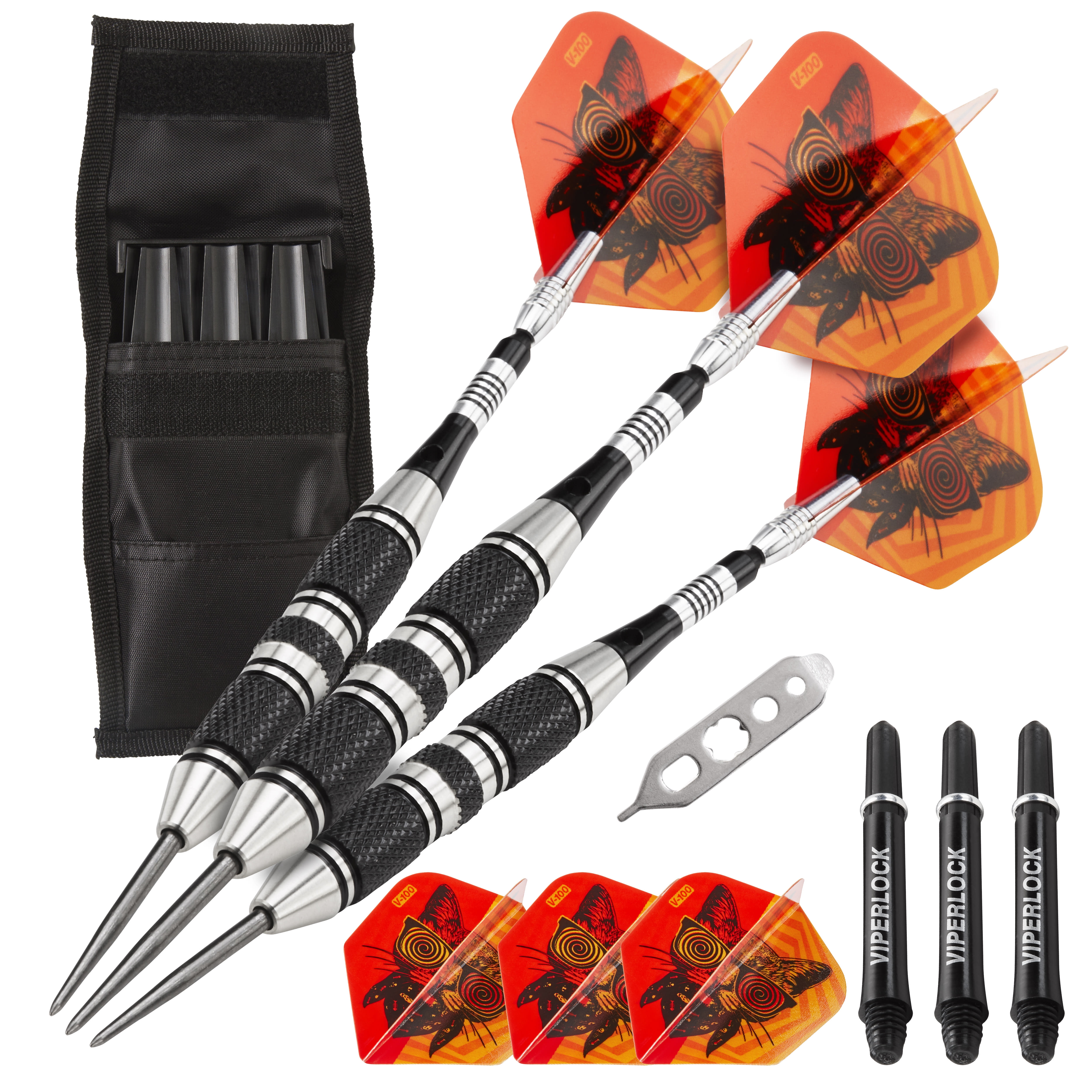 Viper The Freak Steel Tip Darts 3 Knurled Rings Barrel 22 Grams and Casemaster Single Black Dart Case