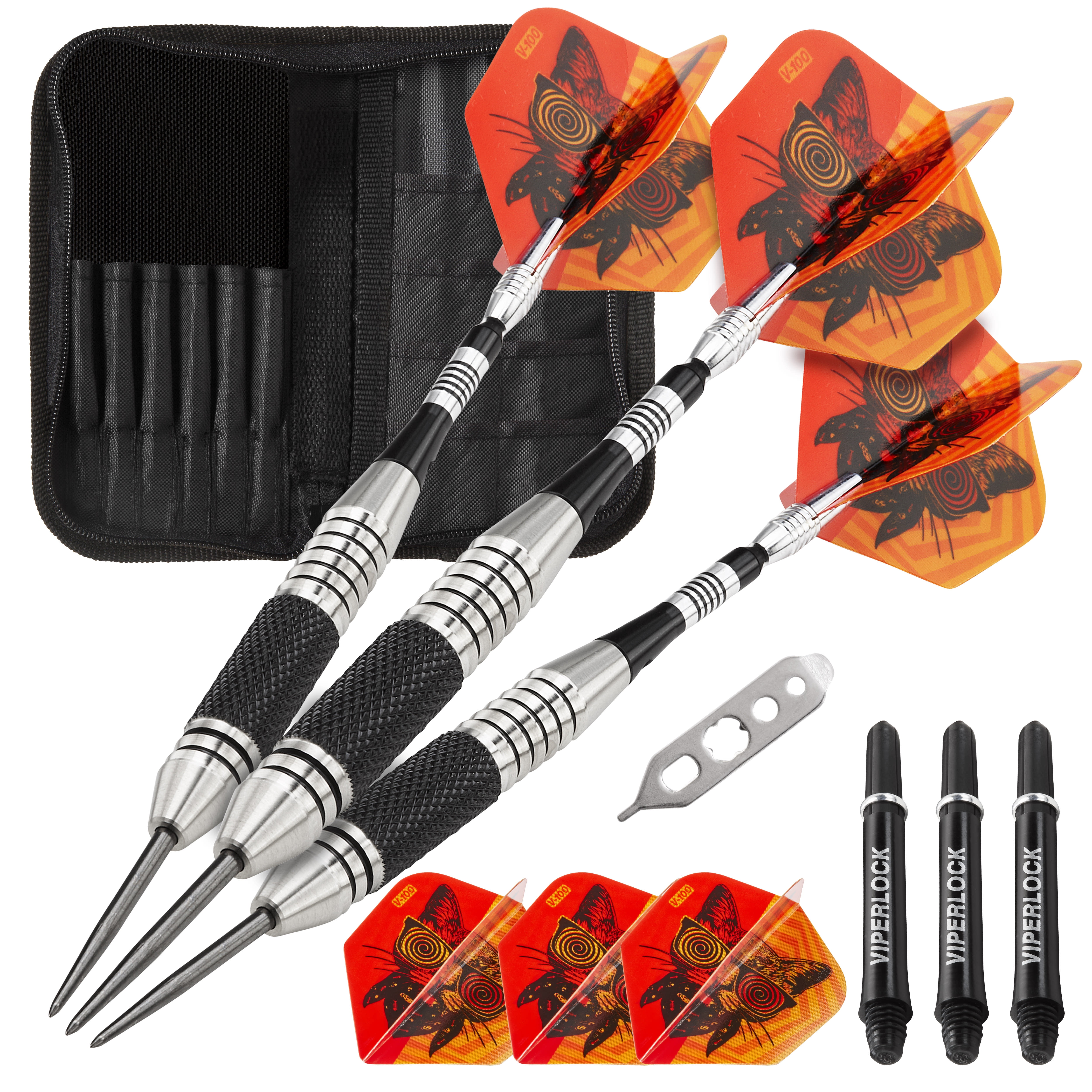 Viper The Freak Steel Tip Darts Knurled and Grooved Barrel 22 Grams and Casemaster Deluxe Black Nylon Dart Case