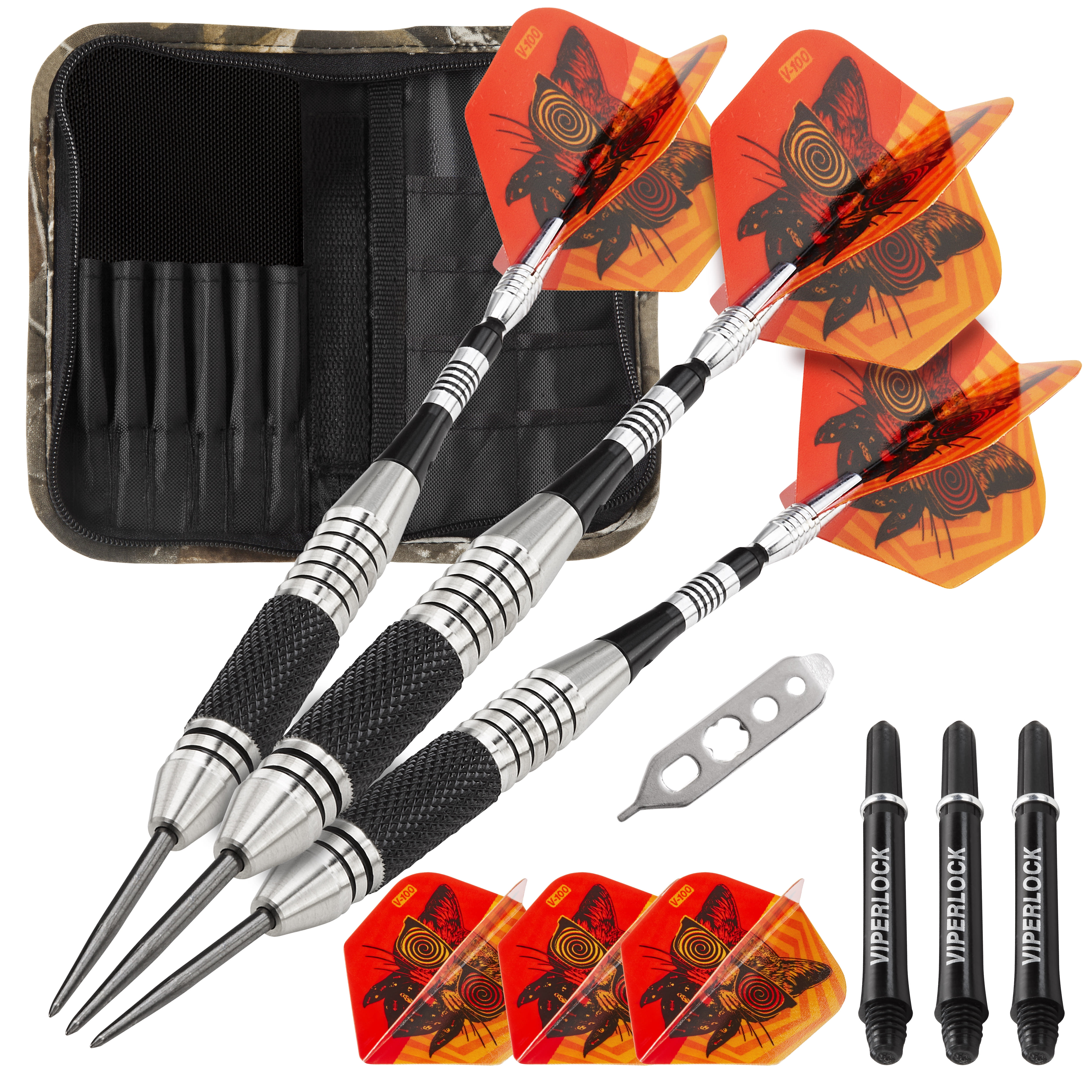 Viper The Freak Steel Tip Darts Knurled and Grooved Barrel 22 Grams and Casemaster Realtree Hardwoods Deluxe Camouflage Dart Case