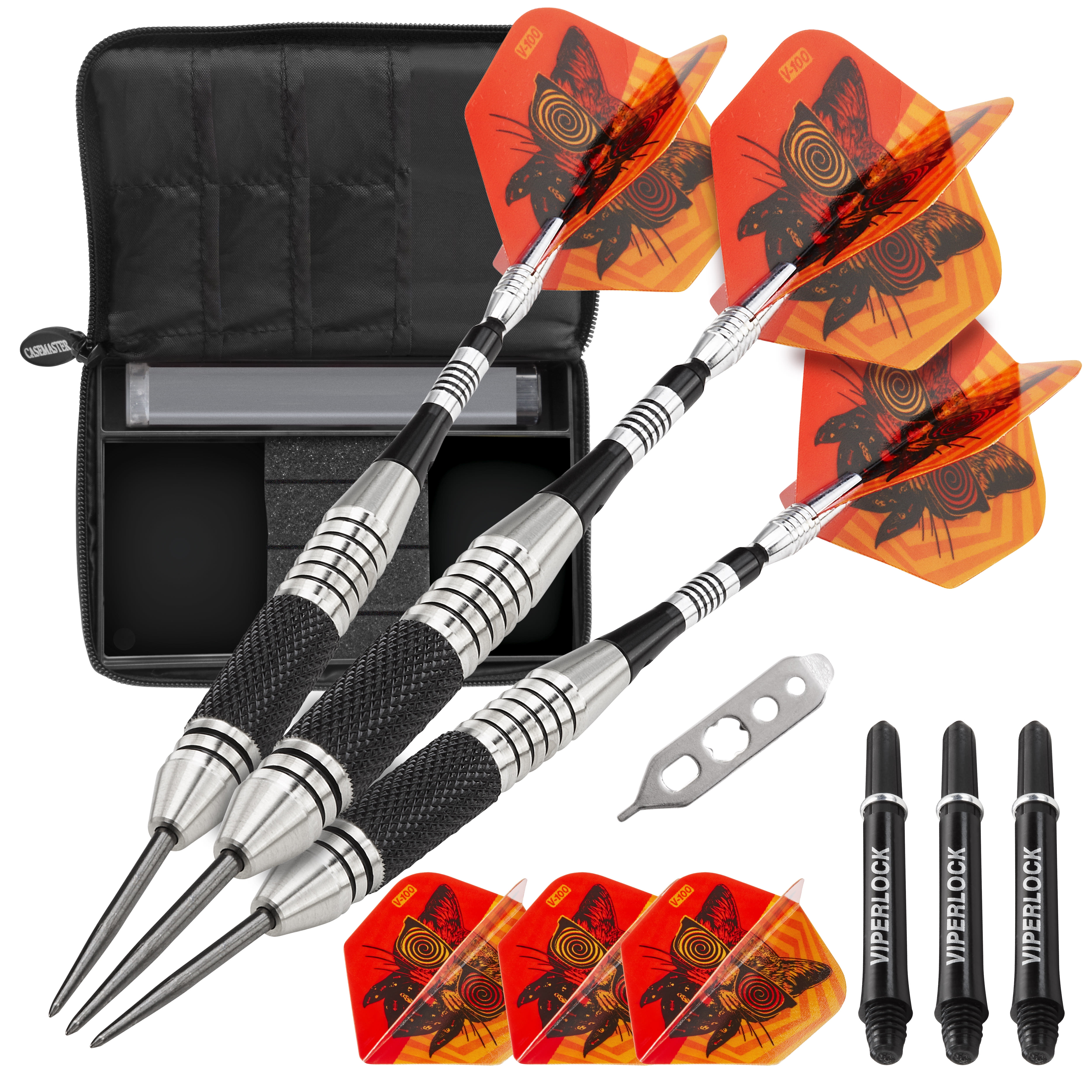 Viper The Freak Steel Tip Darts Knurled and Grooved Barrel 22 Grams and Casemaster Select Pink Nylon Dart Case