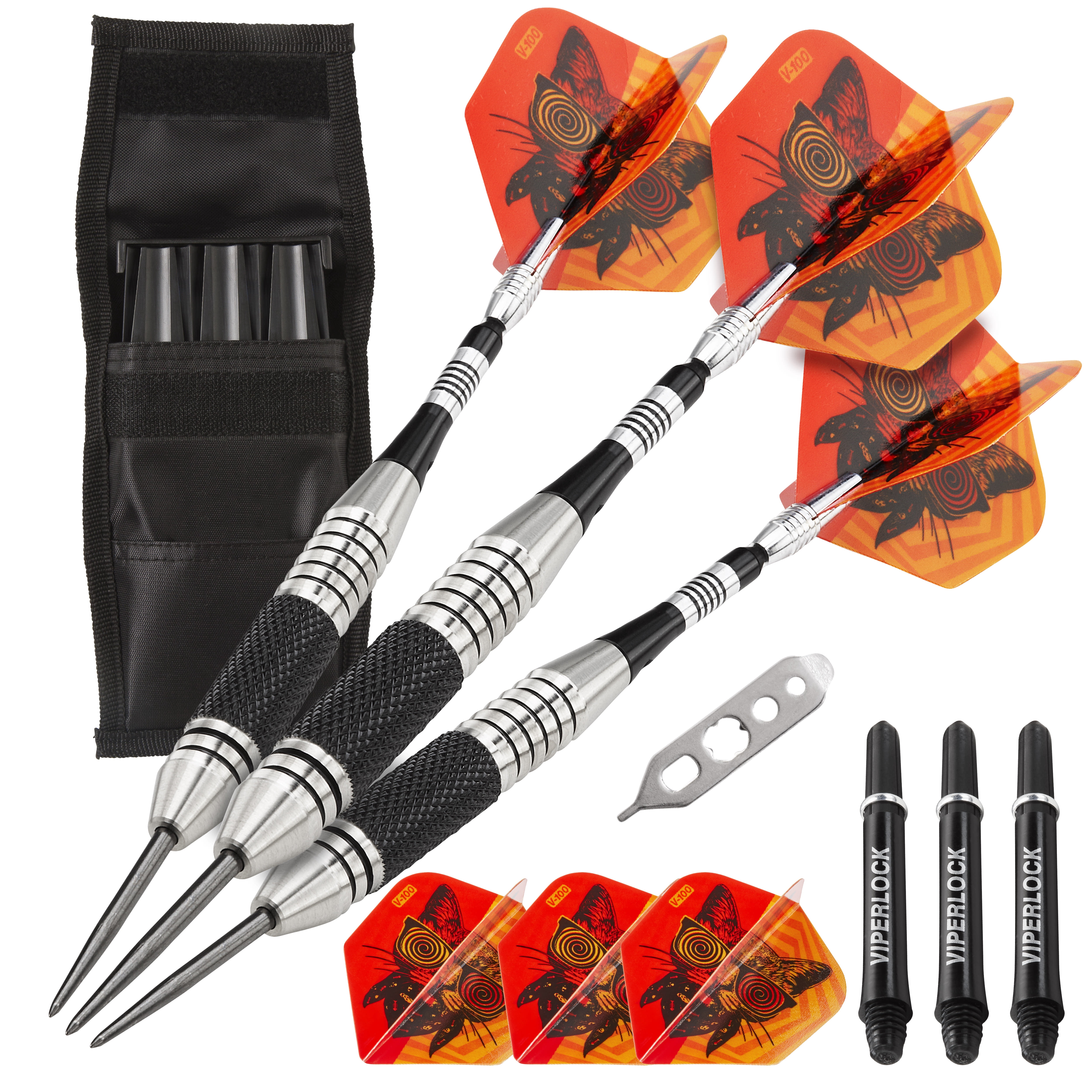 Viper The Freak Steel Tip Darts Knurled and Grooved Barrel 22 Grams and Casemaster Single Black Dart Case