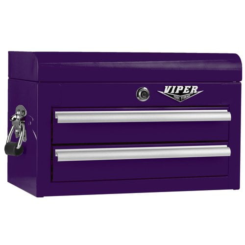 Viper Tool Storage V218MCPU 18-Inch 2-Drawer 18 Gauge Steel Mini Storage Chest W/ Lid Compartment, Purple
