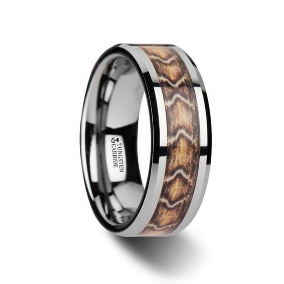Viper Tungsten Wedding Ring With Boa Snake Skin Design Inlay