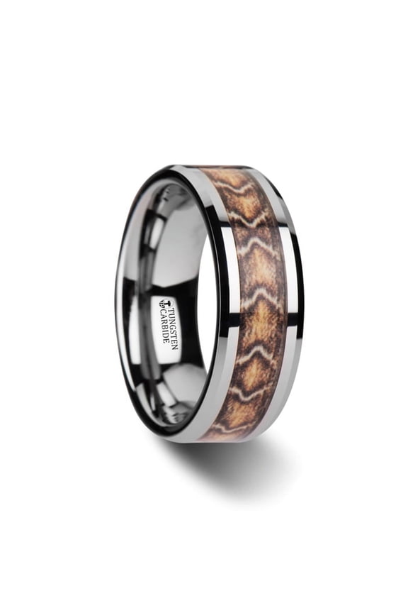 Viper Tungsten Wedding Ring With Boa Snake Skin Design Inlay