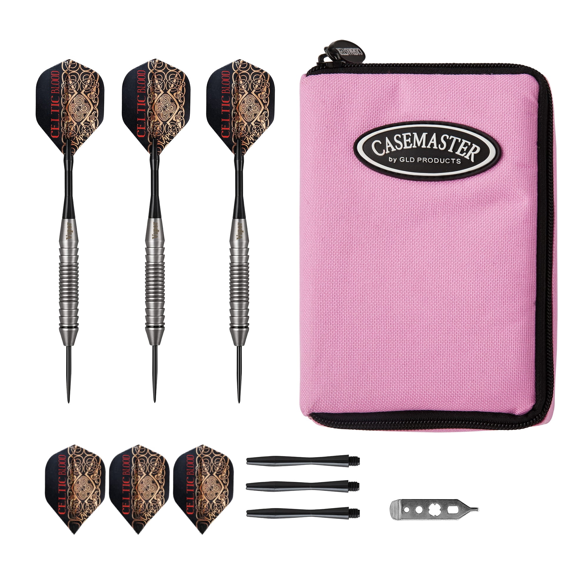 Viper Underground Celtic Blood Steel Tip Darts 22 Grams and Casemaster Select Pink Nylon Dart Case