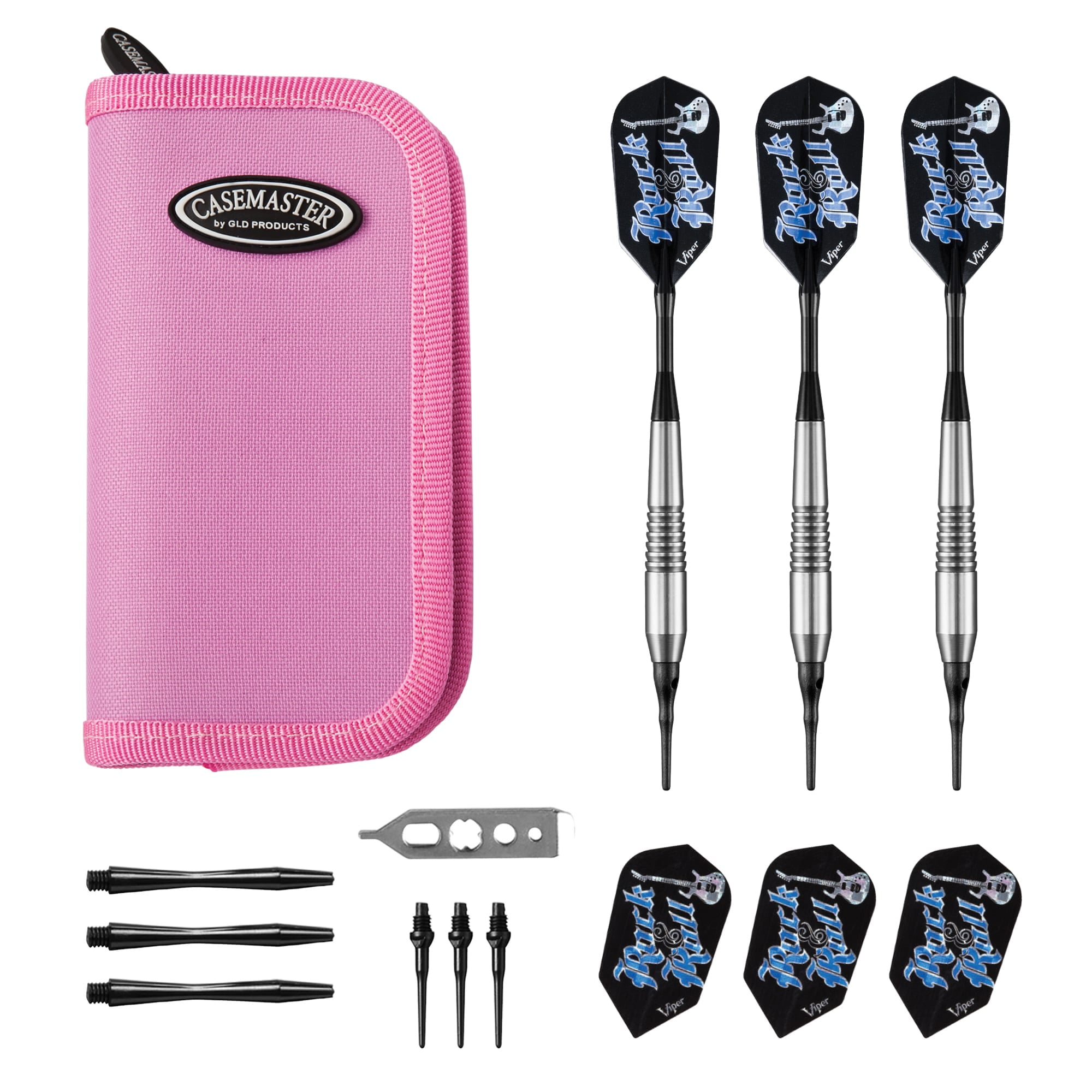 Viper Underground Rock & Roll Soft Tip Darts 18 Grams and Casemaster Deluxe Pink Nylon Dart Case