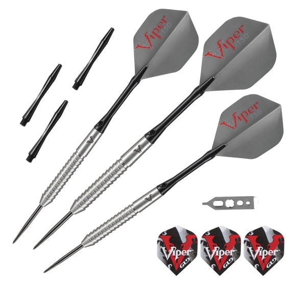 Viper V-Factor Steel Tip Darts - Upgrade to Pro Level | 90% Tungsten Barrel | Shark Fin Grooves | 150 Micron Flights | Deluxe Dart Pal Case