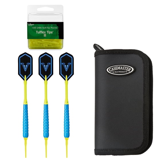 Viper V Glo Soft Tip Darts and Casemaster Deluxe Black Dart Case