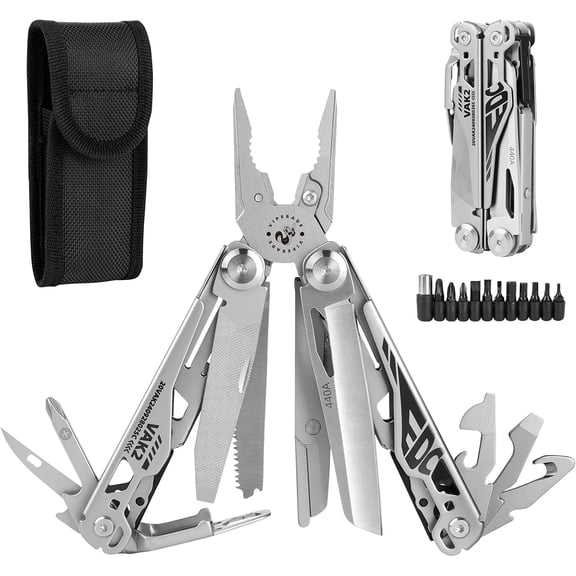 Viperade VAK2 Multitool, 20 In 1 Stainless Steel Multi Tool Pliers, Pocket Knife with Self-Locking, Foldable Heavy-duty Multitools with Scissors and Screwdriver Bits Set for Hiking, Camping, Repair