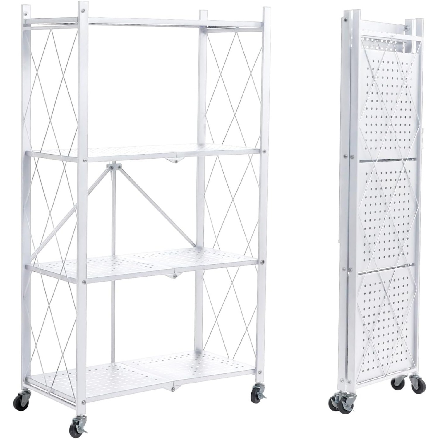 Bl Shelf Vipeve 4-Shelf Foldable Storage Shelves with Wheels, Folding Metal Rack ...