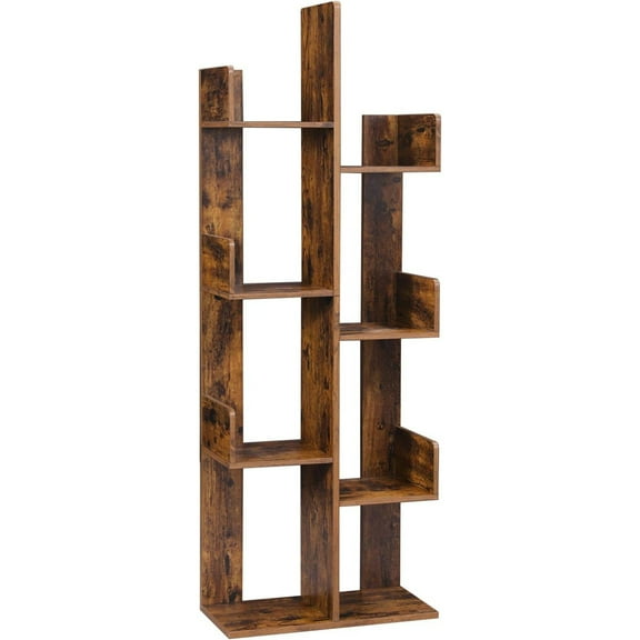 Vipeve Bookshelf, Tree-Shaped Bookcase with 8 Storage Shelves, Rounded Corners, 9.8”D x 33.9”W x 55.1”H, Rustic Brown