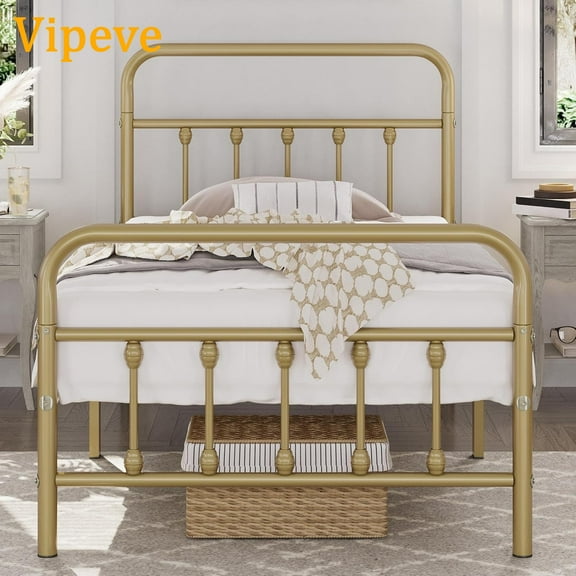 Vipeve Classic Metal Platform Bed Frame Mattress Foundation with Victorian Style Iron-Art Headboard/Footboard/Under Bed Storage/No Box Spring Needed/Full Size Black