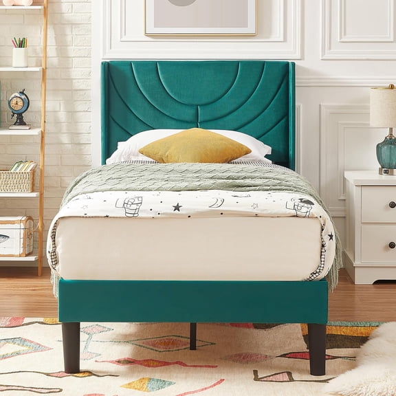 Vipeve Upholstered Platform Full Bed Frame with Fabric Headboard,Wooden Slats Support/No Box Spring Needed/Mattress Foundation