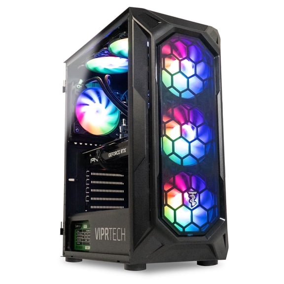 ViprTech Ghost 3.0 Liquid-Cooled PC, AMD Ryzen 7 (4.4GHz), RTX 4060 8GB, 16G DDR4, 1TB SSD, Black