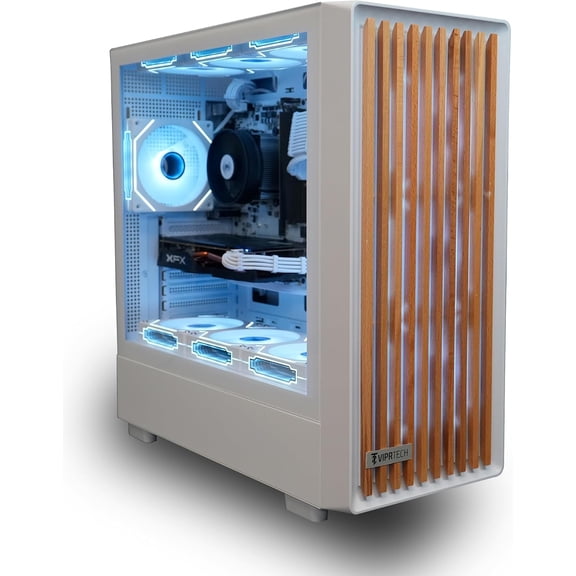 ViprTech Overlord Wood Gaming PC - AMD Ryzen 7 (4.4Ghz), RX 9060 8GB, 16GB DDR4, 1T SSD, White Oak