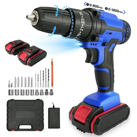 Vipsafe 21V Cordless Drill Kit, 2 Batteries, 25+1 Torque, LED, Variable Speed, 29 Tools, for Wood, Metal, Home DIY Projects