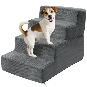 Vipsafe 4-Step Dog Ramp Ladder, Pet Stairs with Non-Slip Bottom and Washable Cover for Small Dogs and Cats,Gray