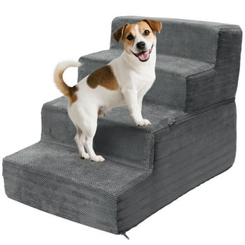Vipsafe 4-Step Dog Ramp Ladder, Pet Stairs with Non-Slip Bottom and Washable Cover for Small Dogs and Cats,Gray
