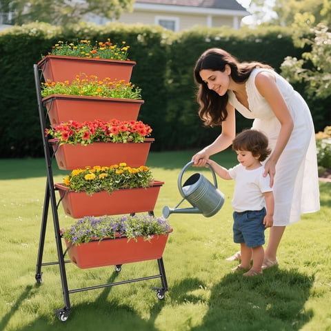 Vipsafe 5-Tier Christmas Gift Display Stand, Indoor Vertical Raised Garden Bed for Mini Trees & Holiday Decorations with Wheels