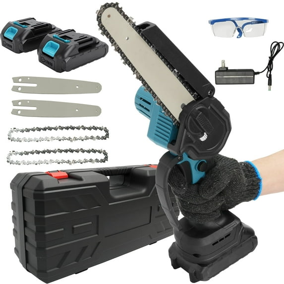Vipsafe 6 inch Mini Chainsaw Cordless with 2 Batteries 2 Chain, Electric Chainsaw for Cutting Gardening, Wood Cutting & DIY, Blue