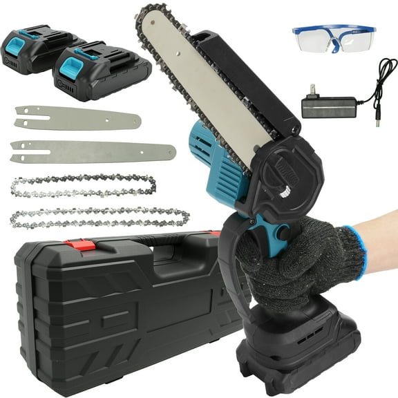 Vipsafe 6" & 8" Mini Chainsaw Cordless with 2 Batteries 2 Chain, Electric Chainsaw for Cutting Gardening, Wood Cutting & DIY, Blue