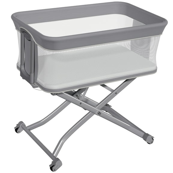 Vipsafe Baby Bassinet, Adjustable Bedside Sleeper for 0-6 Months Baby, Breathable Mesh with Wheels, Gray